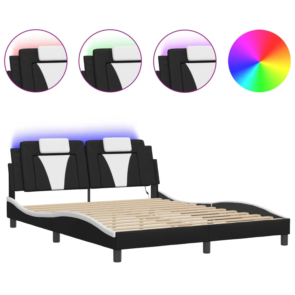 Giroletto Viana con LED senza Materasso-Struttura Letto Nero e Bianco 160x200 cm