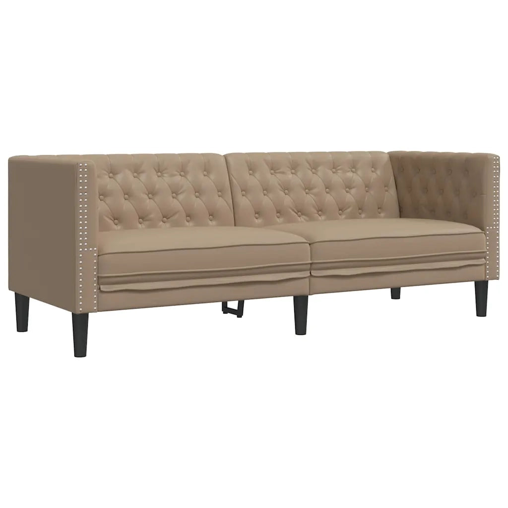 Divano Sedia-Poltrona Chesterfield a 3 Posti Cappuccino in Similpelle