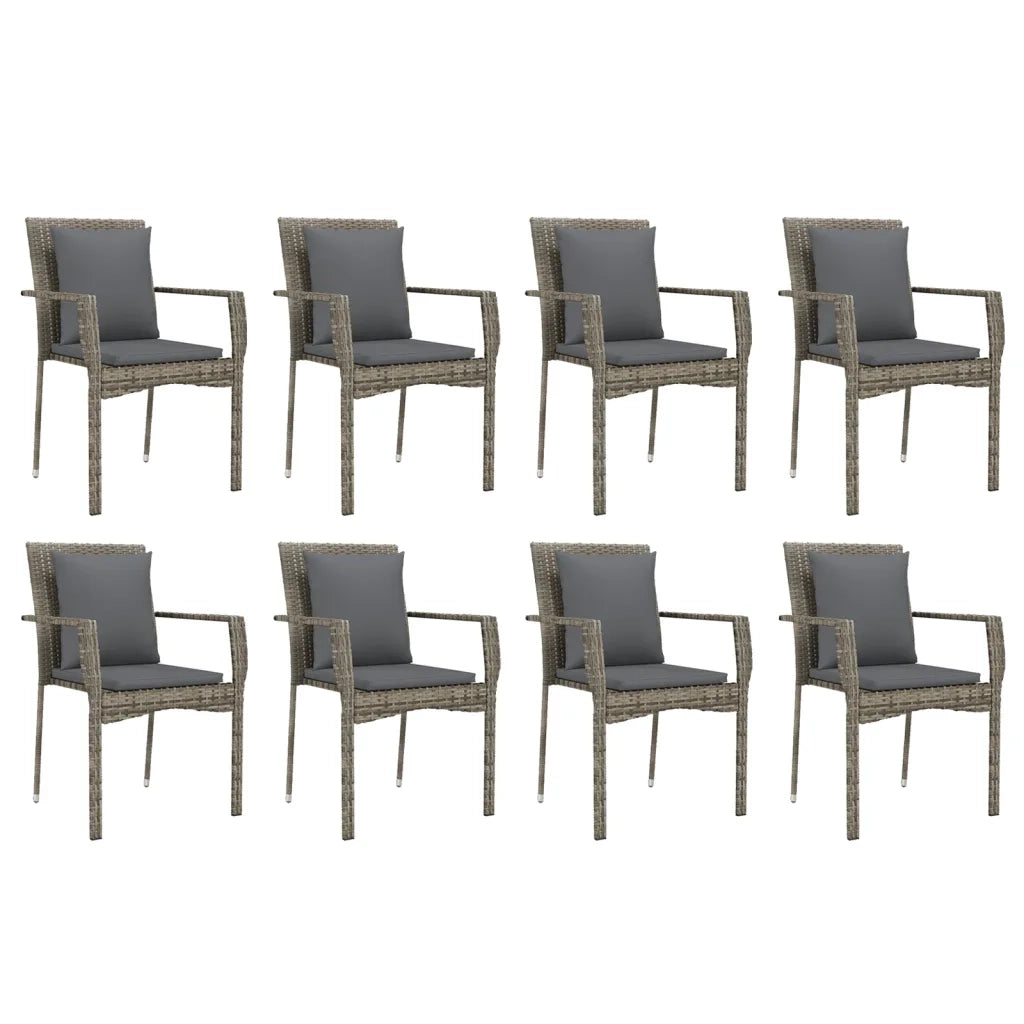 Set da Pranzo da Giardino 9 pz con Cuscini in Polyrattan Grigio 3157962