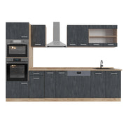 Cucina componibile R-Line Calce nera/Rovere dorato 300 cm senza piano di lavoro Vicco