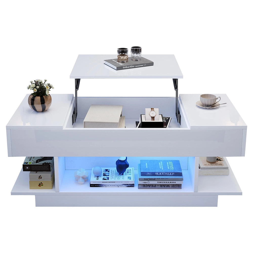 Tavolino regolabile - Xylo - 98x45cm piano alzabile bianco LED