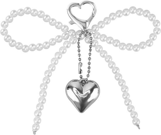 Sostegno per Chiavi con Fiocco di Lavorazione a Cuore Argento - Chiaveholder per Donne con Strass Argento - Bianco/Argento - Sostegno per Chiavi Auto con Fiocco di Lavorazione - 76 caratteri