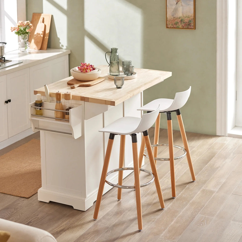 Sgabello da bar con poggiapiedi Sgabello da bancone con schienale Gambe in faggio bianco altezza seduta: 70cm FST86-W