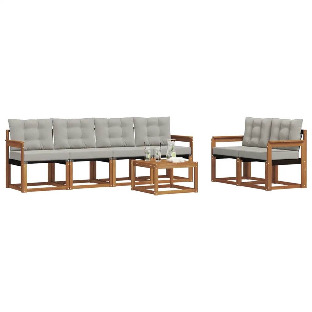 Set di divani da esterno 7 pcs Grigio Naturale e Chiaro
