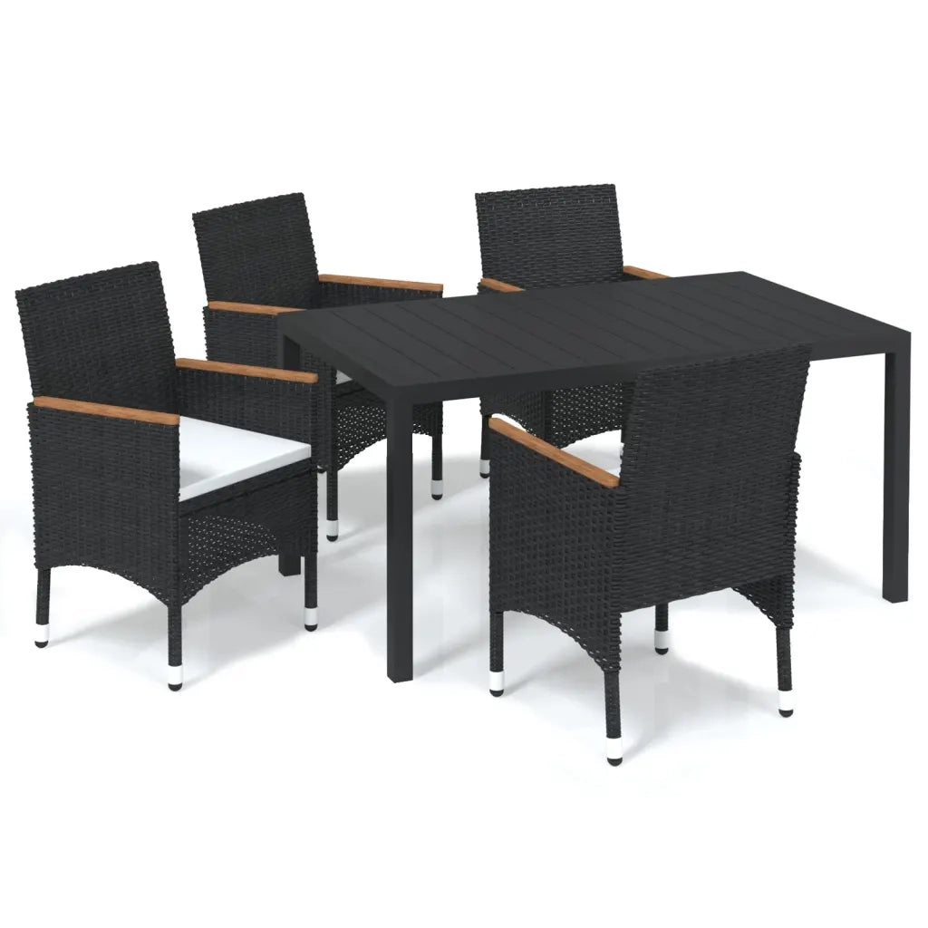 Set da Pranzo per Giardino 5 pz con Cuscini Polyrattan Nero 3095017