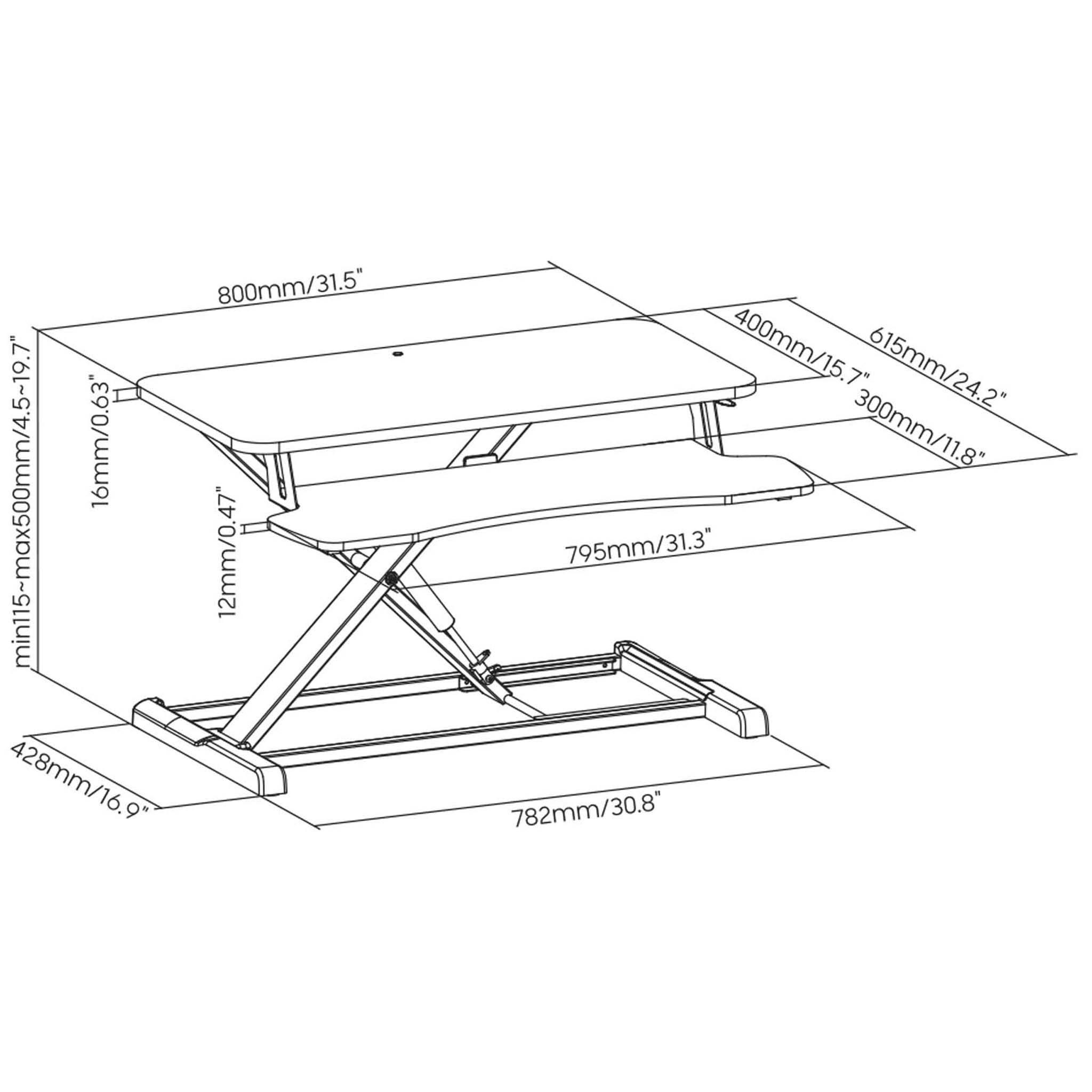 Alzata per monitor 80x40cm con porta tastiera, regolabile, Supporto di rialzo per computer
