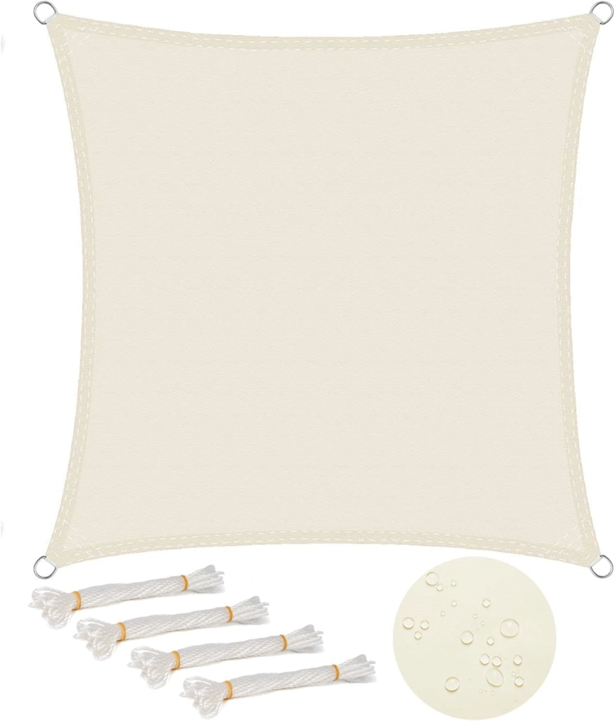 Vela Ombreggiante 3x3m in PES 160 g/m² Idrorepellente Tenda a Vela Parasole Quadrato Protezione Solare Respirante Anti UV Giardino Esterni Crema