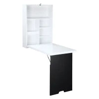Tavolo Scrivania Pieghevole a Muro con Lavagna, 60x94.5x147cm, Bianco e Nero