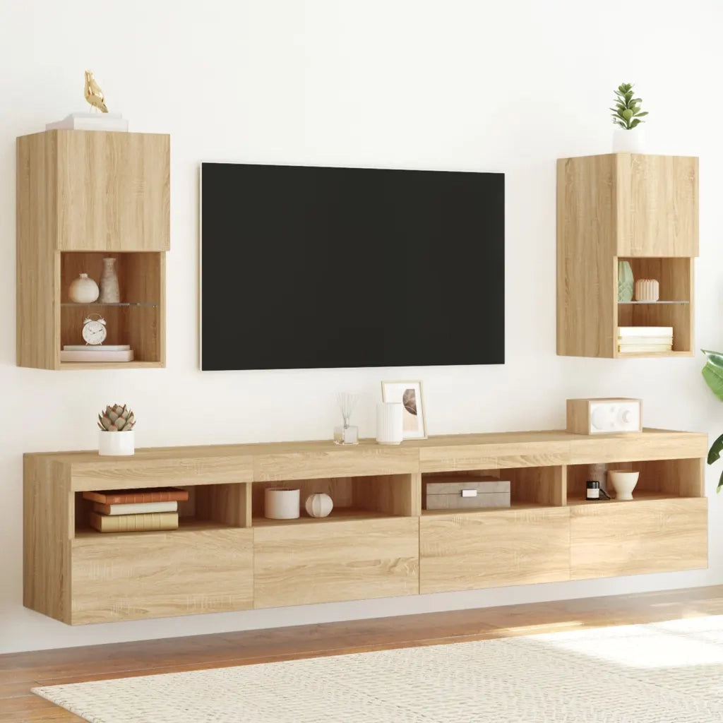 Mobili TV con Luci LED 2pz | Armadietto TV | Mobile Porta TV Rovere Sonoma 30,5x30x60 cm