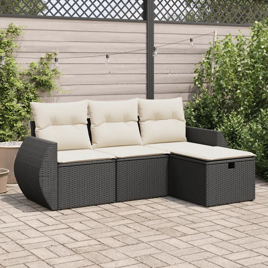 Set Divani da Giardino 4 pz con Cuscini Nero in Polyrattan 3325552
