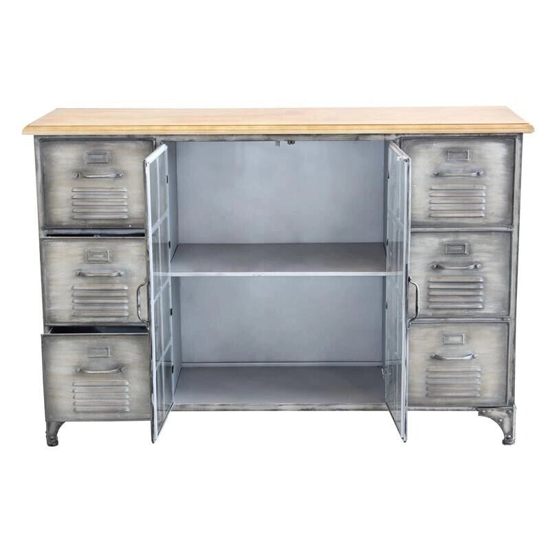 MOBILE IN FERRO ERNEST RIPIANO IN LEGNO 2 ANTE 6 CASSETTI 124,5 X 40,5X H89 CM