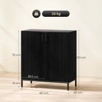 Credenza Moderna con 2 Porte, Ripiano Regolabile e Base Rialzata 80x40x90 cm Nero
