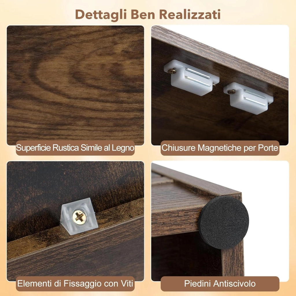 Mobile Bagno da Terra, Armadietto da Bagno in Legno con con 2 Ante e 3 Ripiani Regolabili, Credenza Indipendente per Soggiorno, Sala da Pranzo e Cucina, 60 x 30 x 80 cm