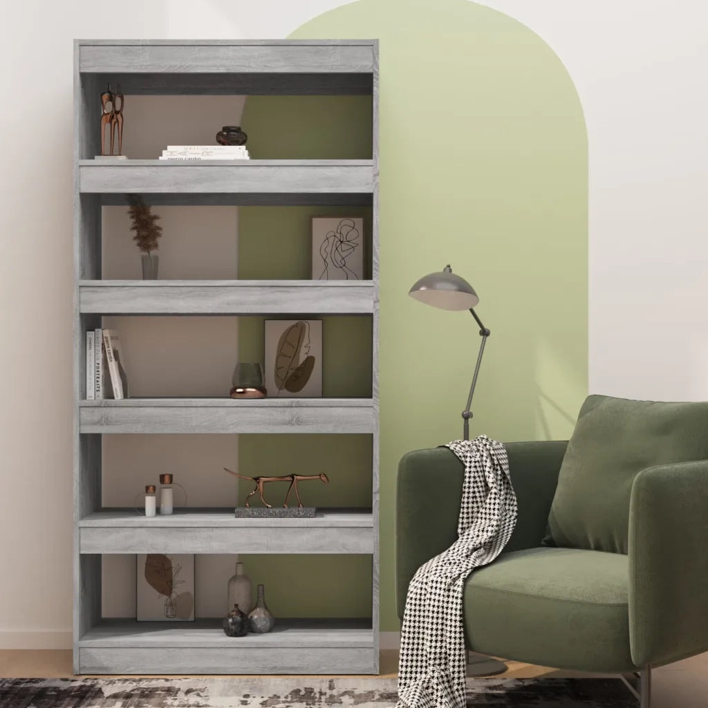 Libreria Divisorio-Scaffale per Libri-Mobile di Stoccaggio Grigio Sonoma 80x30x166 cm in Truciolato