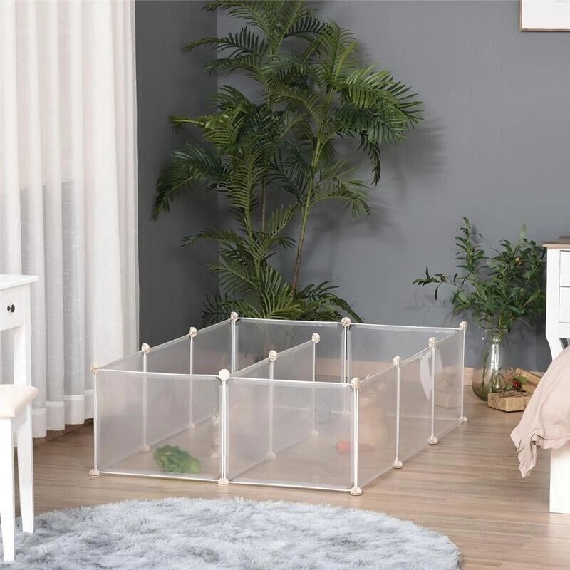 RECINTO PER CONIGLI, CUCCIOLI E PICCOLI ANIMALI MODULABILE IN METALLO E PP, 12 PANNELLI DA 35X45 CM BIANCO