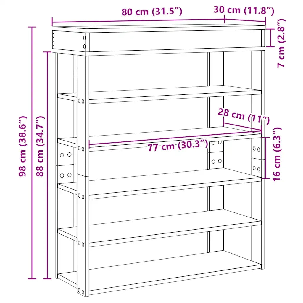 Scarpiera-Scaffale per scarpe Nera 80x30x98 cm in Legno Multistrato