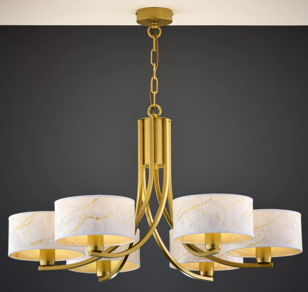 Lampadario ARTHUR Jupiter oro lucido 6xE27 paralumi bianchi