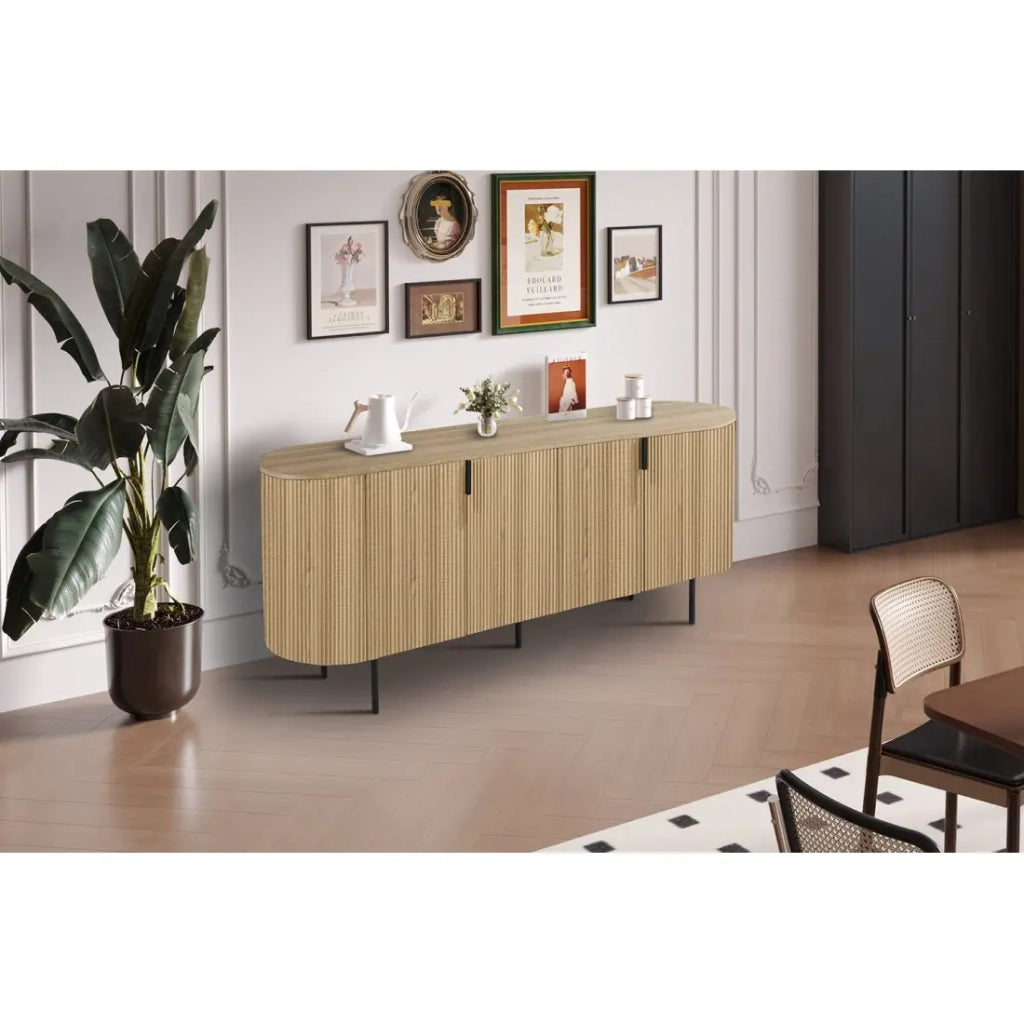 Buffet VAGOS – Coloris rovere naturale – 4 porte – 200 cm – Grande credenza moderna – Ampio spazio di conservazione