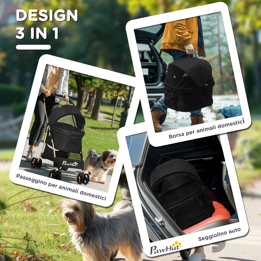Trasportino Cane Pieghevole con Tettuccio ¨C zephmum ¨C Nero 82x49.5x98cm