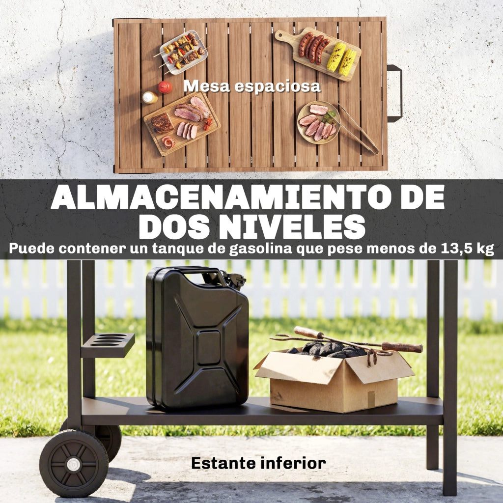 Carrello per Barbecue 2 Livelli con Ruote ¨C zephmum ¨C Nero e Marrone