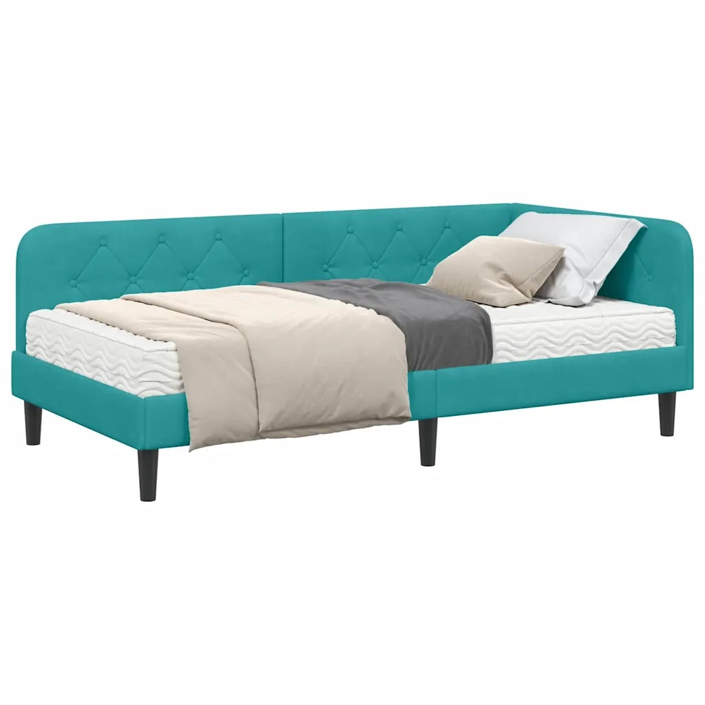 Cornice del letto ad angolo Turchese 90 x 190 cm Velluto