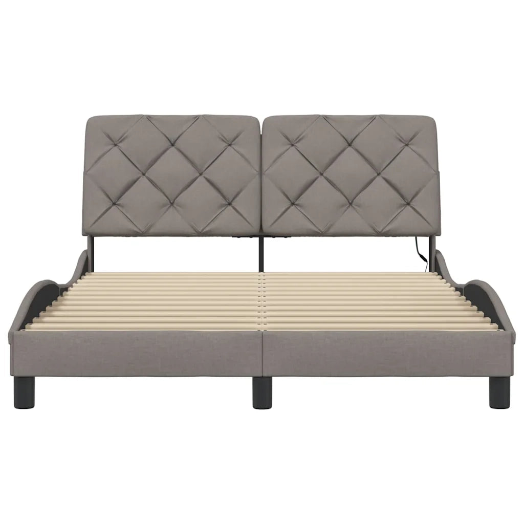 Giroletto con LED senza Materasso-Struttura Letto Tortora 140x190 cm in Tessuto