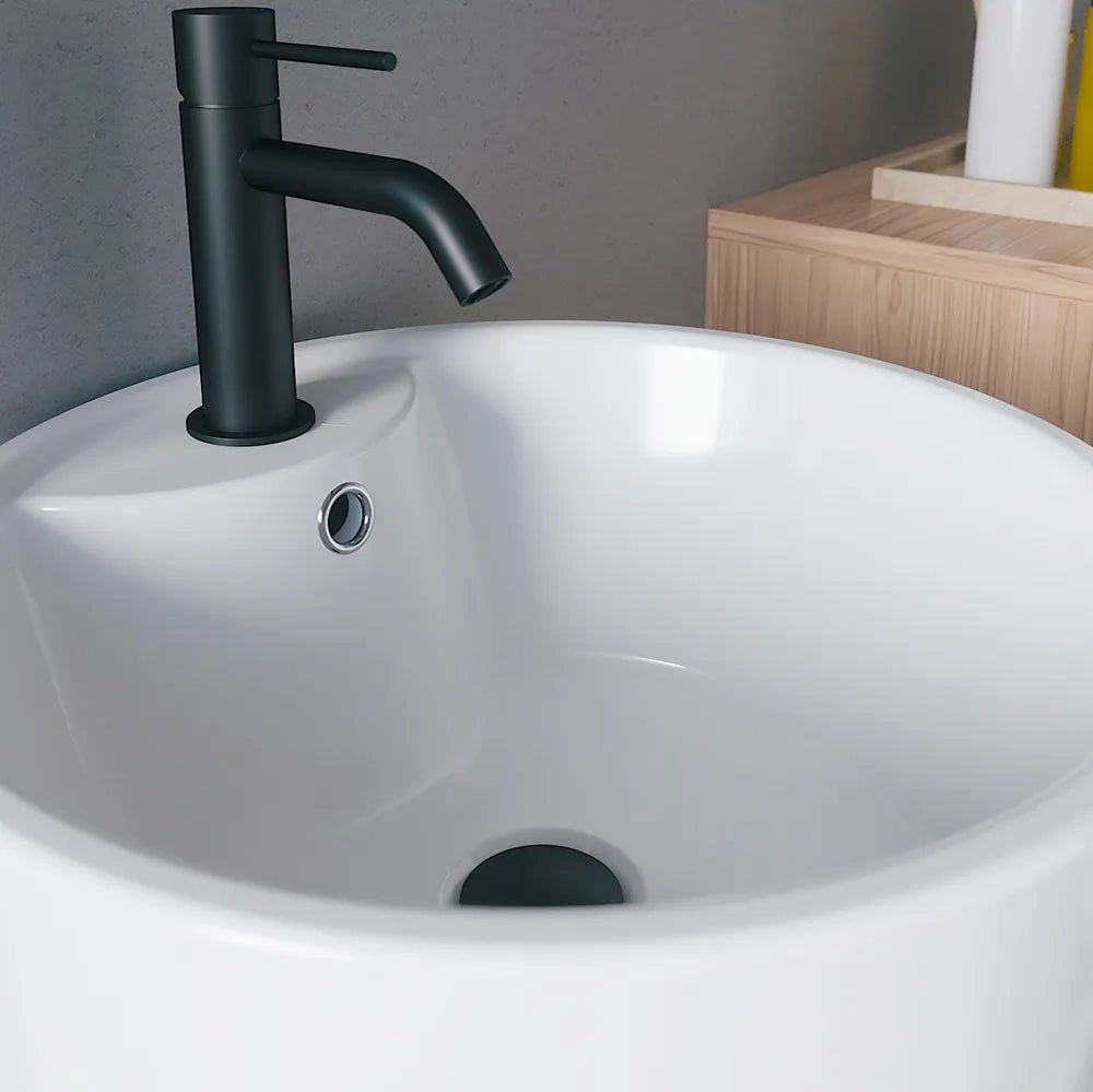 Lavabo freestanding diam. 40 cm in ceramica bianco lucido con troppopieno | Azov