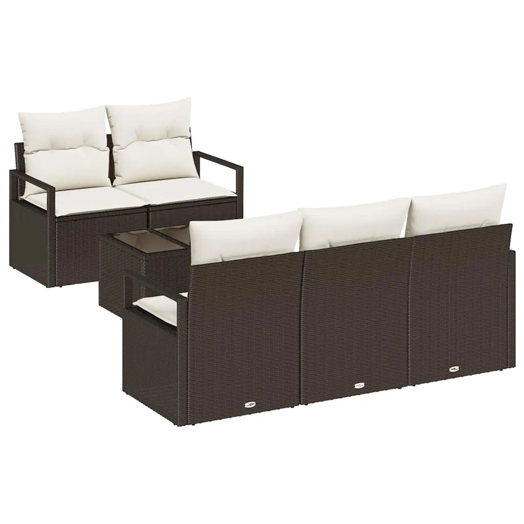 Set Divano da Giardino 6 pcs Marrone e Crema polyrattan