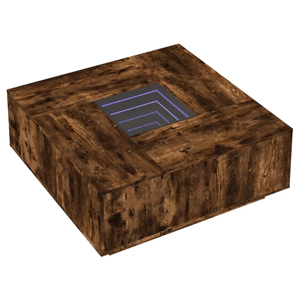 Tavolino da Salotto con LED Infinity Rovere Fumo 100x100x40 cm 3284046