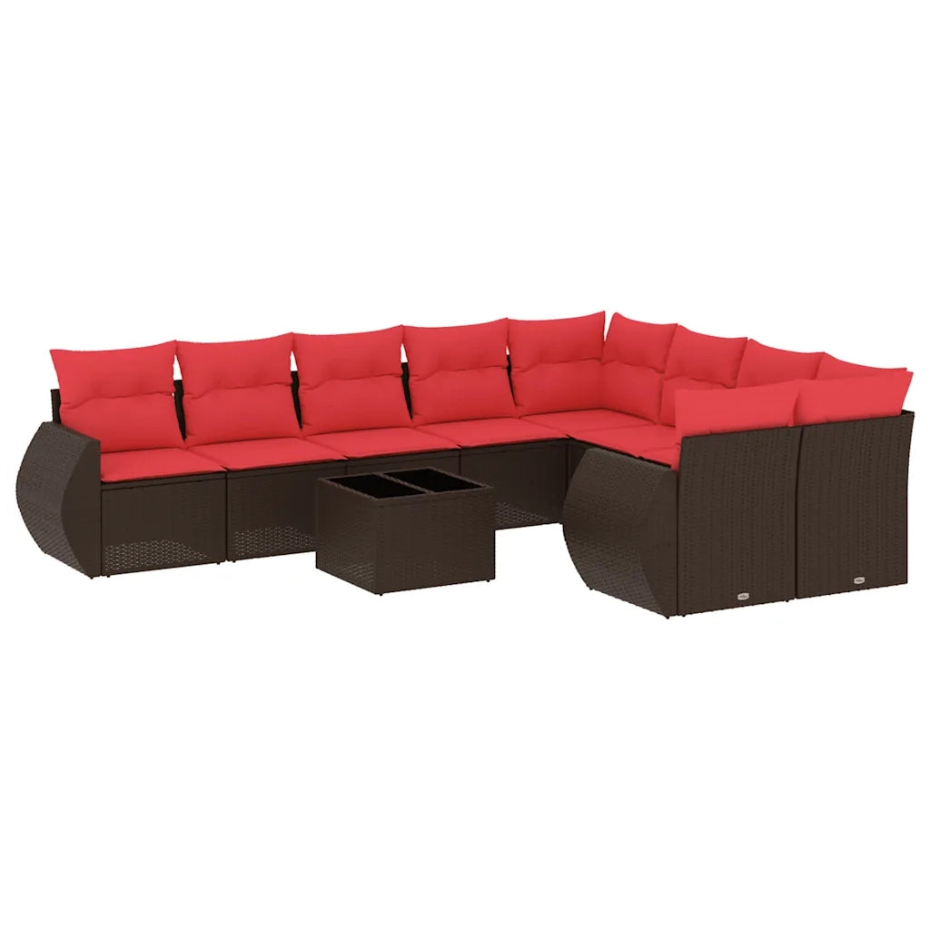 Set Divani da Giardino 10 pz con Cuscini Marrone in Polyrattan 3221853