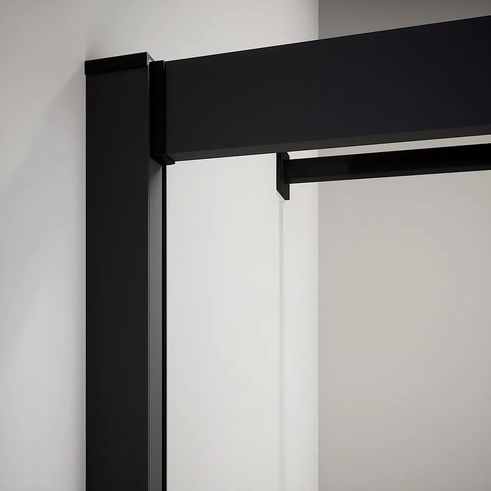 Box doccia 75x75 cm angolare scorrevole profili nero opaco vetro 6mm trasparente h185 | Tonga