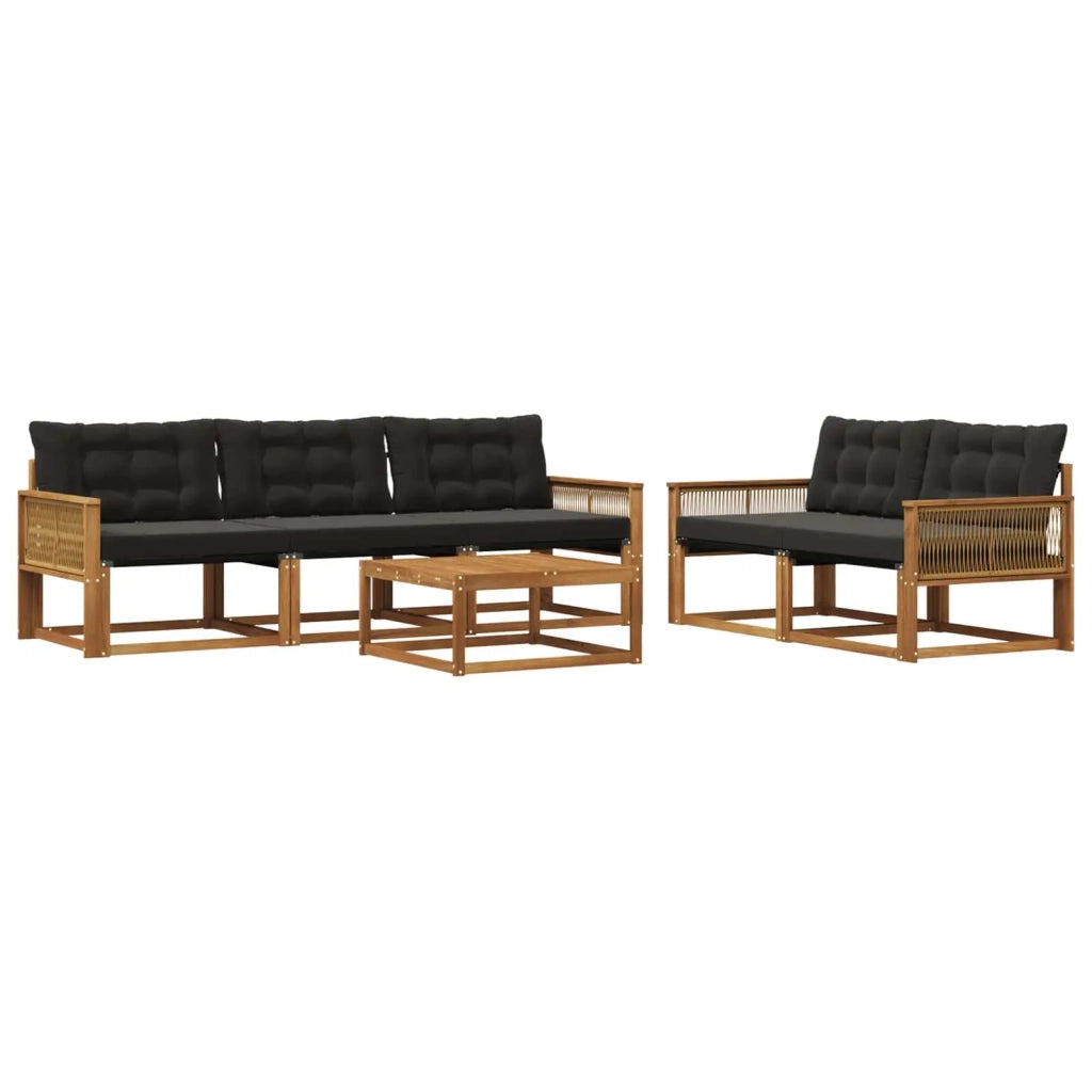 Set di divani da esterno con cuscino 6 pcs Naturale e Nero 3381252