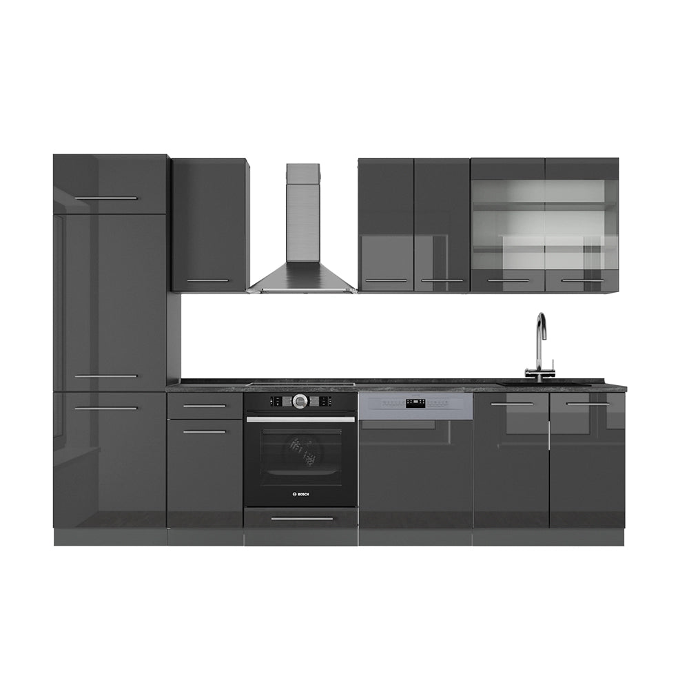 Cucina componibile Fame-Line Antracite lucido/Antracite 300 cm, PL Antracite Vicco