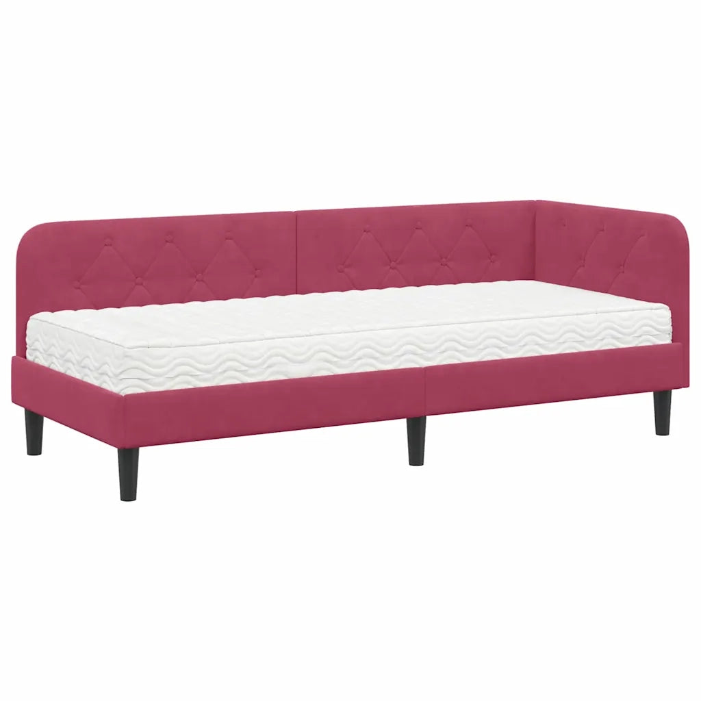 Cornice del letto ad angolo Rosso Vino 80 x 200 cm Velluto