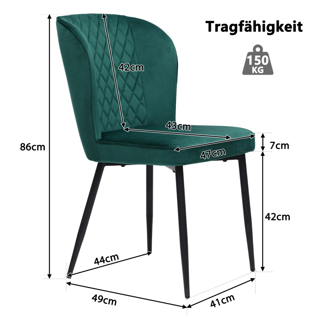 Set da pranzo 140x80x75 cm moderno; struttura in MDF e velluto verde
