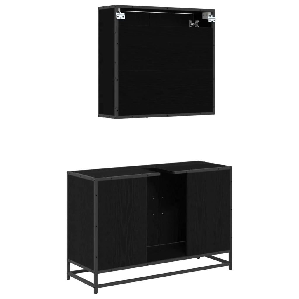 Set di mobili per il Bagno | Armadio da bagno 2 pz Rovere Nero Legno multistrato