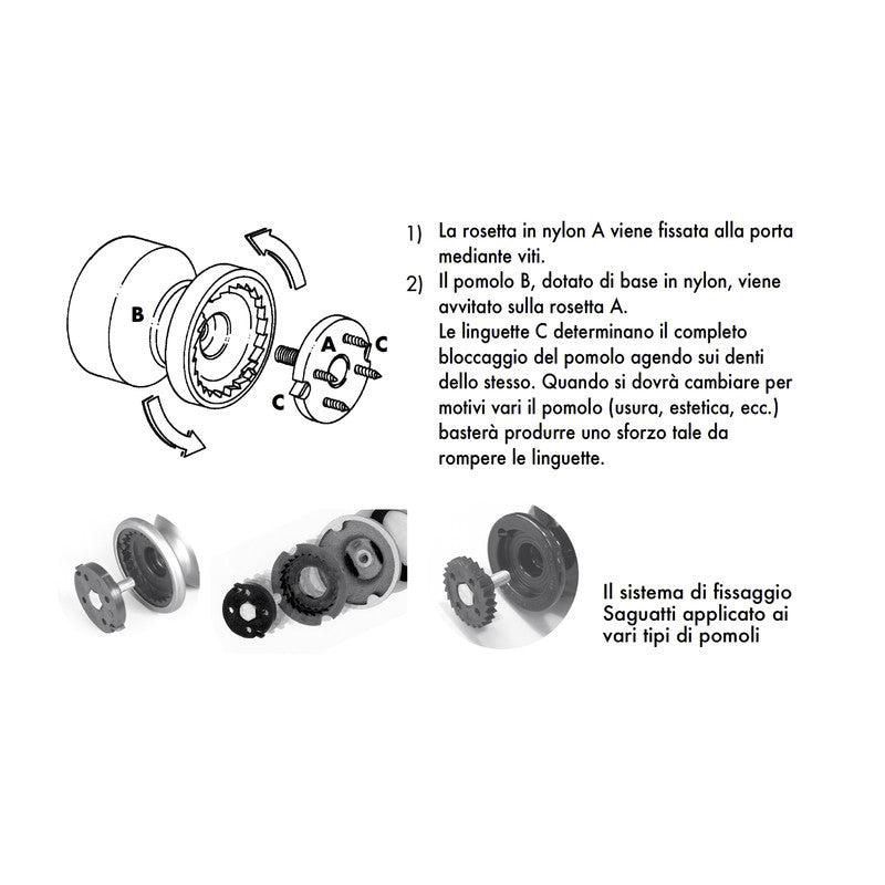 Pomolo fisso per porta SAGUATTI 877/80KB in alluminio bianco lucido