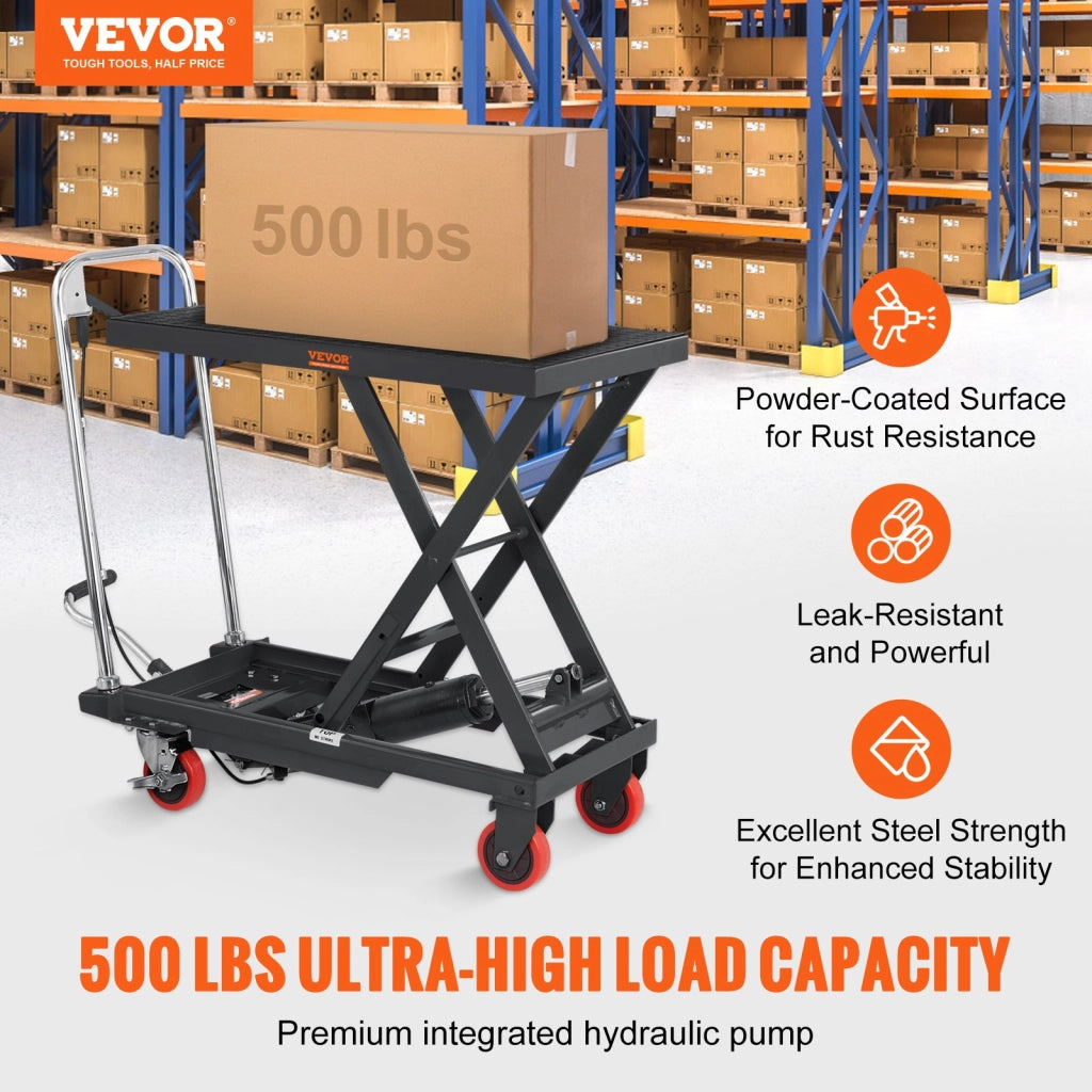 Carrello Elevatore Idraulico TF23 a Forbice Singola, Piattaforma 230 kg 220-720 mm in Acciaio per Officina, Nero
