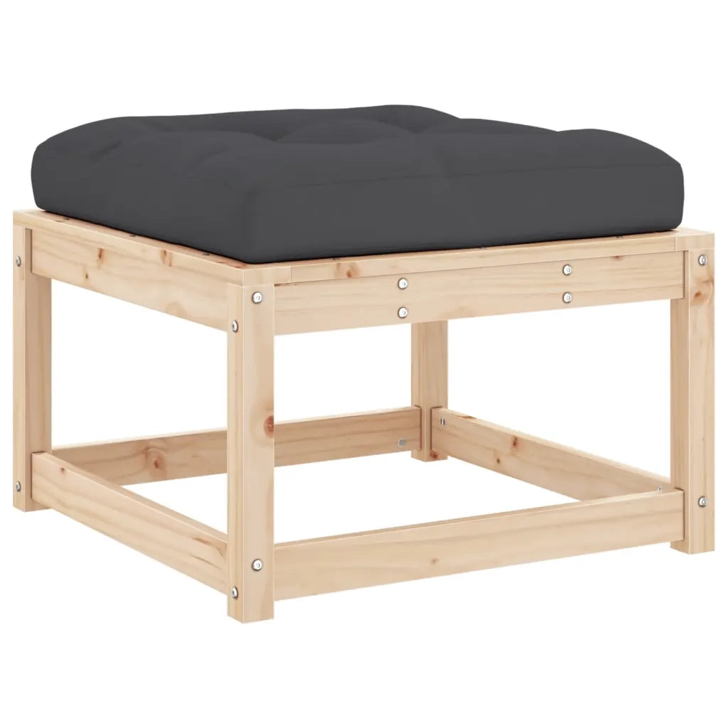 Poggiapiedi da Giardino con Cuscino in Legno Massello di Pino 844699