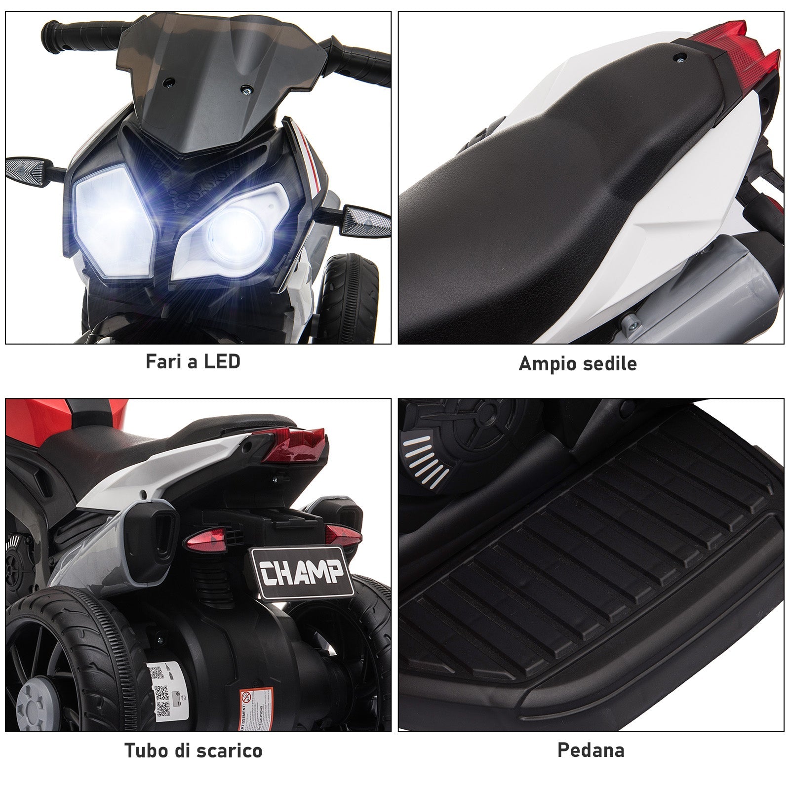 Moto Elettrica per Bambini 6V  Nera e Rossa