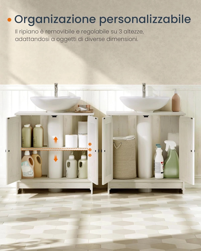 Bathroom Vanity Unit, Toolless Toolless Quick Assembly, Washbasin Cabinet with Adjustable Shelf with or Without Column, Vintage White BBC223WJ01