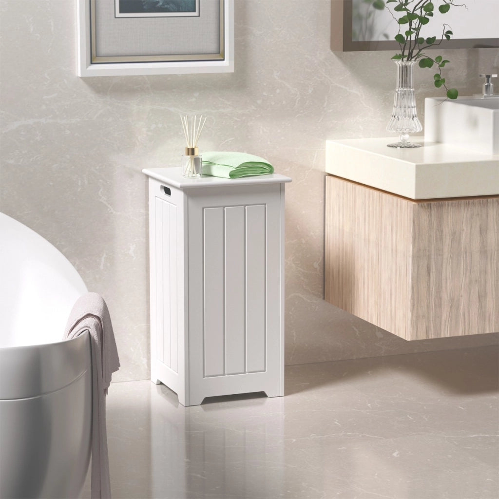 Cesto della biancheria 34 L con coperchio cerniera di metallo-Armadietto con grande capacit¨¤ per bagno Bianco