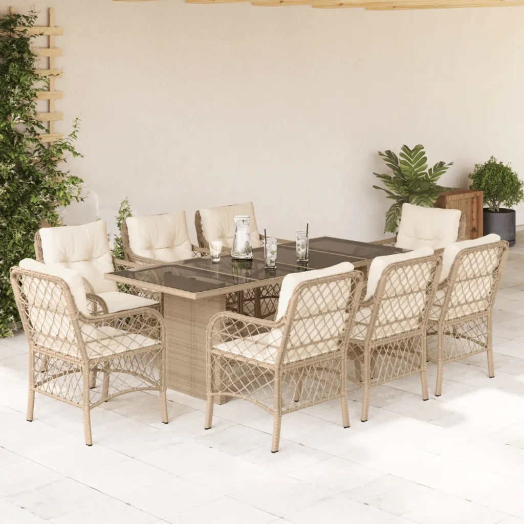 Set da Pranzo da Giardino 9 pz con Cuscini Beige in Polyrattancod mxl 87281