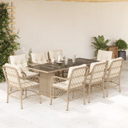 Set da Pranzo da Giardino 9 pz con Cuscini Beige in Polyrattancod mxl 87281