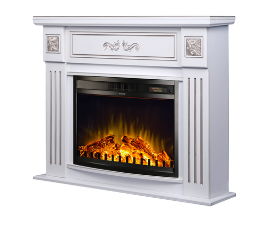 Camino Elettrico da Pavimento 93,3x111,7x27 cm Effetto Fiamma 1500W Diana & Zakinthos Bianco