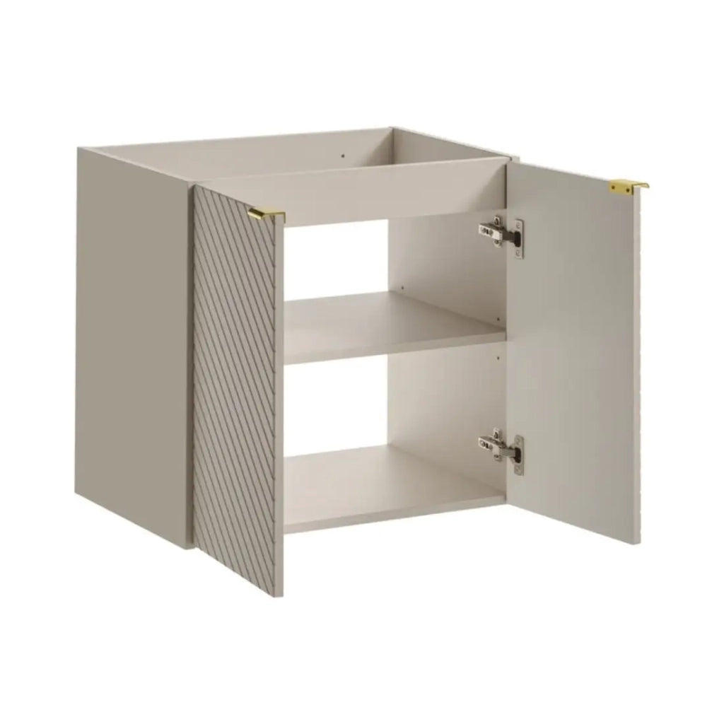 Mobile sottolavabo AOKI – 2 porte – Finitura beige cachemire con motivi a spina di pesce – L60 × P39 × H57 cm – Da appendere