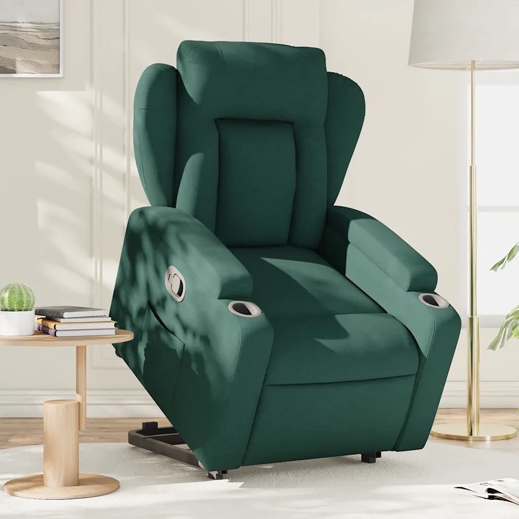Poltrona | Sedia Relax Alzapersona Reclinabile Verde Scuro in Tessuto