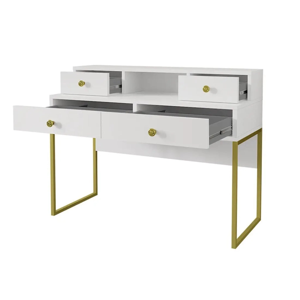 Consolle da ufficio design collezione DOUGLAS con quattro cassetti e uno scomparto, colore bianco, 120 x 95 x 50 cm