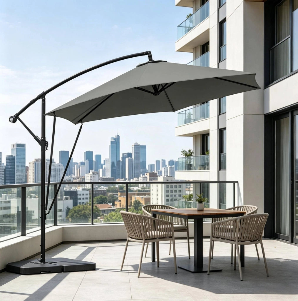Ombrellone da giardino decentrato 310x310 cm; in metallo e poliestere; grigio scuro