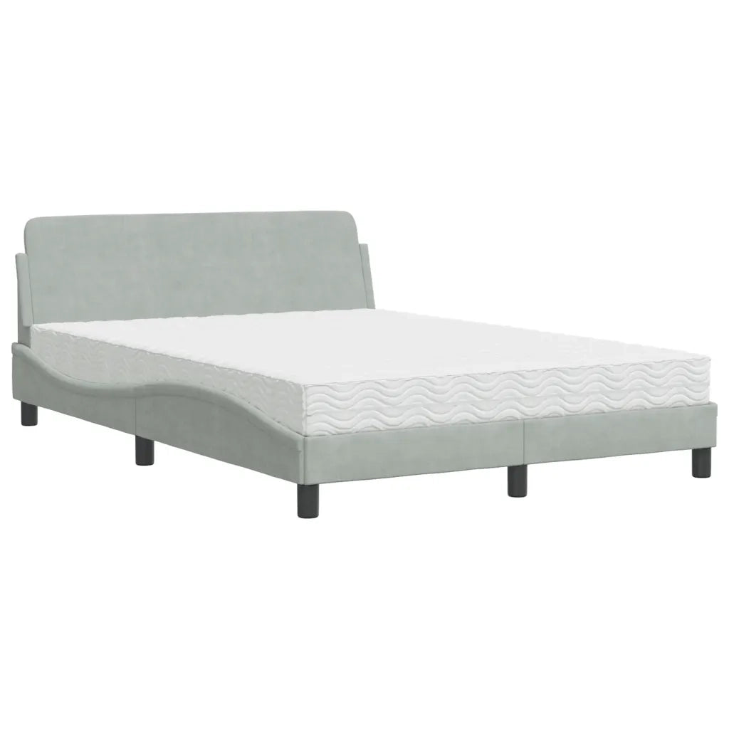 Letto con Materasso-Struttura Letto con Materasso Dover Grigio Chiaro 140x190 cm in Velluto